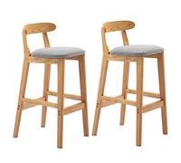 Set of 2 Rustic Bar Stools Natural Solid Wood Footrest Height Adjustable for Kitchen Island Home Bar Dining Room Gray Finish 65 cm Tall