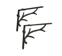 Set of 2 Rustic Brown Cast Iron Deer Antler Wall Shelf Brackets - Western Charm for Home Decor - Sturdy 10 Inches Long Brackets - Elegant and Functional