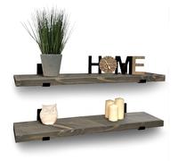 Set of 2 Rustic Wooden Floating Shelves with Black Brackets (Driftwood Grey, 60cm) MKGT Grey 1 Pack