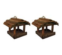 Set of 2 Rustic Wooden Hanging Bird Table Feeders - 19x17x15 cm with 16x17 cm Feeding Platform