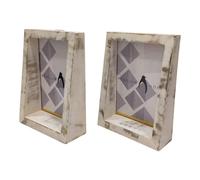 Penguin Home Set of 2 Mangowood Vertical Photo Frame 5"X7" (12 X 17 CM) - White Distress Finish, Rustic Vintage Style, Handcrafted Wooden Picture Frame for Wall or Tabletop Display, Decor, Gifts