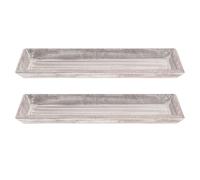 Set of 2 Rustic Wooden Storage Trays, 40cm x 14cm White Washed Shabby Chic Decorative Candle Display & Jewellery Holder