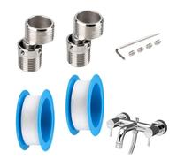 Set of 2 S Connectors Stainless Steel Adjustable Shower Fitting Adapter | Telescopic joint piece 4.0-5.0 cm, shower head water connection adapter for bathroom kitchens with 3 m PTFE tape