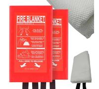Set Of 2 Safety Fire Blankets - 1 x 1 Metre, Quick Release, Rapid Action | Ideal For Home, Office, School, Kitchen | Wall Mounted Plastic Case | Emergency, Protection