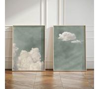 set of 2 Sage Green Cloud Sky Abstract Canvas Print Poster Modern Minimalist Art Prints Home Decor Wall Art Poster,A2 (42X60CM)