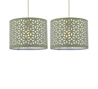 Set of 2 Sage Green Pendant Shades, Easy Fit Ceiling Lightshades, Modern Cut Out Design, Diameter 25cm