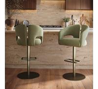 Sage Green Velvet Adjustable Swivel Bar Stool with Brass Base - Azalea