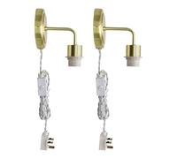 Set of 2 Satin Brass Plug in Wall Lights or Reading Bedside Lamps, Inline On/Off Switch, 3 Pin, Fitting Only
