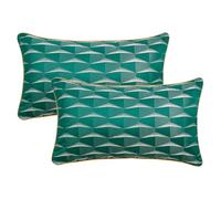Set of 2 Satin Soft Throw Pillow, 3D Geometric Textured Luxury Decorative Throw Pillow Covers for Sofa Bed Living Room 20 x 12 Inch Dark Green