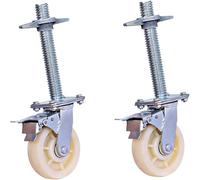 Set of 2 Scaffolding Wheels - 2.8" Polyurethane Casters with Brakes - 500 kg Capacity - Heavy-Duty Industrial Wheel for Construction & Furniture - Beige Nylon
