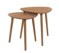 Set Of 2 Scandi Style Nesting Side Tables | 2-piece Living Wooden Room Accent End Tables | Modern Oval Tabletop