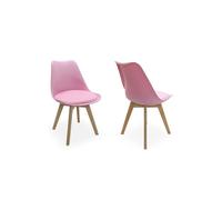 Life Interiors Set of 2 Scandinavian Dining Chairs Leather Cushions Solid Wood Legs in Pink Life Interiors Pink