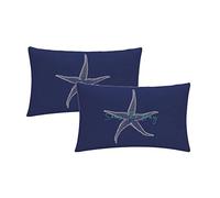 Set Of 2 Seas The Day Throw Pillow Cover Beach Starfish On Navy Blue Background Rectangular/Waist Cushion Cover Coastal Sea Theme Home Decorative Pillowcases 12" x 20" (12" x 20", Navy Blue)