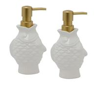 Set of 2 Seashore White Fish Shaped Soap Dispensers | Nautical Bathroom Hand Soap Dispensers | Ceramic Bathroom Kitchen Hand Wash Holders - 18cm