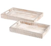 Beliani Set Of 2 Serving Trays Quena Mango Wood Light Brown