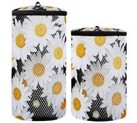 Set of 2 Shoe Bags, Gym Shoe Bag, Shoe Shine Bag, Daisies, Flowers, Sunrays, Gold, Floral Pattern, Multi Size, Modern, Multicolor.,One Size, Modern, Multicoloured., One size, modern