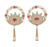 Set of 2 Shubh Labh Wall Sticker Auspicious Lotus on a Ring Wooden MDF Bandanwar Door Hanging for Indian Traditional Festival Diwali Decorations Handmade Showpiece (Size:-4")(White,Green)
