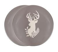 Set of 2 Side Plates - Hand Painted Grey & White Reindeer Stoneware Crockery Dishwasher & Microwave Safe Christmas Reindeer Dinnerware Set