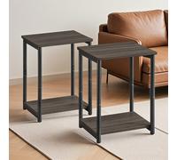 Set of 2 Side Tables, 2-Tier Sofa Side Tables, Bedside Tables for Living Room, Chestnut Brown + Ink Black