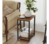 Set of 2 Side Tables, 2-Tier Sofa Side Tables, Bedside Tables for Living Room, Rustic Brown + Black