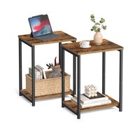 Set of 2 Side Tables 2 Tier Sofa Side Tables Bedside Tables with Steel Frames