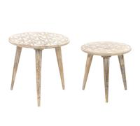 Set of 2 Side Tables HURSI Mango Wood Brown/ White