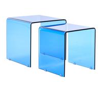 Set of 2 Side Tables KENDALL Tempered Glass Blue