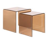 Set of 2 Side Tables KENDALL Tempered Glass Brown