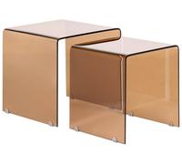 Set of 2 Side Tables KENDALL Tempered Glass Brown