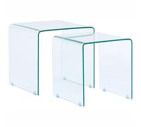 Beliani Set Of 2 Glass Side Tables Transparent Kendall, Clear