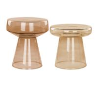 Set of 2 Side Tables LAGUNA/CALDERA Glass Golden Brown