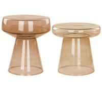 Set of 2 Side Tables LAGUNA/CALDERA Glass Golden Brown
