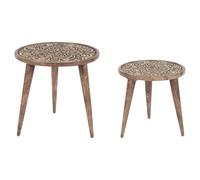 Beliani Set of 2 Side Tables RANJA Mango Wood Dark Brown