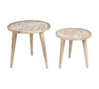 Beliani Set of 2 Side Tables SAKITA Mango Wood Brown/ White
