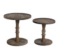 Set of 2 Side Tables THALIA Mango Wood Dark Brown