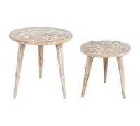 Set of 2 Side Tables UDAY Mango Wood White