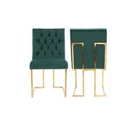 Set of 2 Siena Luxury Tufted Velvet Dining Chairs with Gold Frame Life Interiors Green One Size