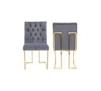 Set of 2 Siena Luxury Tufted Velvet Dining Chairs with Gold Frame Life Interiors Grey One Size