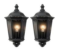 Set of 2 Sienna - Black IP44 Half Lantern Wall Lights with PIR Sensor