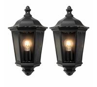 Set of 2 Sienna - Black IP44 Outdoor Half Lantern Wall Lights