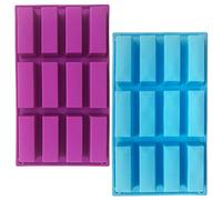 Set of 2 Silicone Rectangle Molds, 12-Cavity, for Making Protein Bars Energy Bars Caramel Bread Loaf Muffin Brownie Cornbread Cheesecake Pudding Butter Soap - Blue, Purple