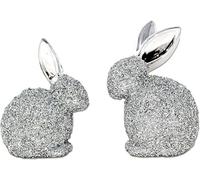 Set of 2 Silver Crushed Diamond Rabbit Sparkle Ornaments, Handmade Sparkle Figurines, Crystallized, 20cm Tall
