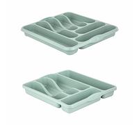 (Set of 2) Silver Sage Plastic Cutlery Holder Tray 7 & 5 Compartment Drawer Organiser Durable Plastic Utensil Tray Flatware & Silverware Holder Caddy Tidy for Spoons Forks Table Knife