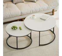 Set of 2 Slate Round Nesting Coffee Tables Multi functional Side with Metal Frame Legs for Living Room Bedroom Office