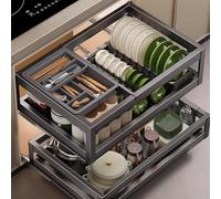 Set of 2 Sliding Kitchen Drawers, Telescopic Extension Rails for Cabinet nization, No Drilling or Nails Required, Space-Saving Storage Solution for Efficient Kitchen Use.