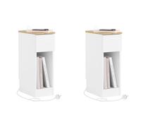 Set Of 2 Slim Bedside Table Side Table With Charging Station & 1 Drawer & Open Shelf,sobuy Fbt111-E-Wnx2