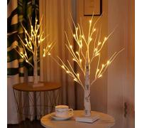 Set of 2 Small Birch Twig Tree Pre-Lit Twig Tree with 24 Warm White LEDs USB & Battery Operated Tabletop Decorative Festive Tree Decoration for Easter Xmas Home Party Wedding (60cm/2ft)