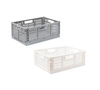 Set Of 2 Small Folding Stackable Storage Crates Grey & Cream Home Storage Basket Desk Tidy Organiser Crates