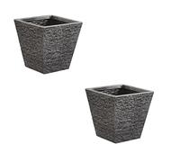 Set Of 2 Small Grey Brick Effect Planter Plastic Flared Design Plant Pot Elegant Garden Patio Pot 33.5cm