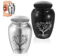 Set of 2 Small Keepsake Urns for Human Ashes Aluminium Alloy Tree of Life Mini Cremation Urns Ashes Funeral Memorial Ash Holder with Secure Screw Lid for Family Loved Ones Pet Dog Cat(2 Pcs A)
